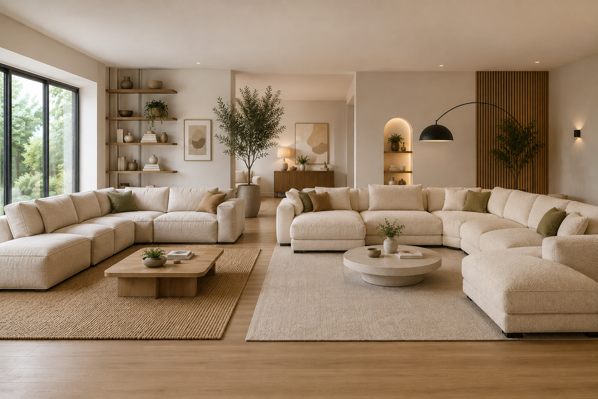 Comparatif entre canapé modulable et canapé panoramique dans un grand salon