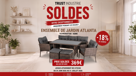 Salon de jardin 8 places ATLANTA avec table rectangulaire en verre