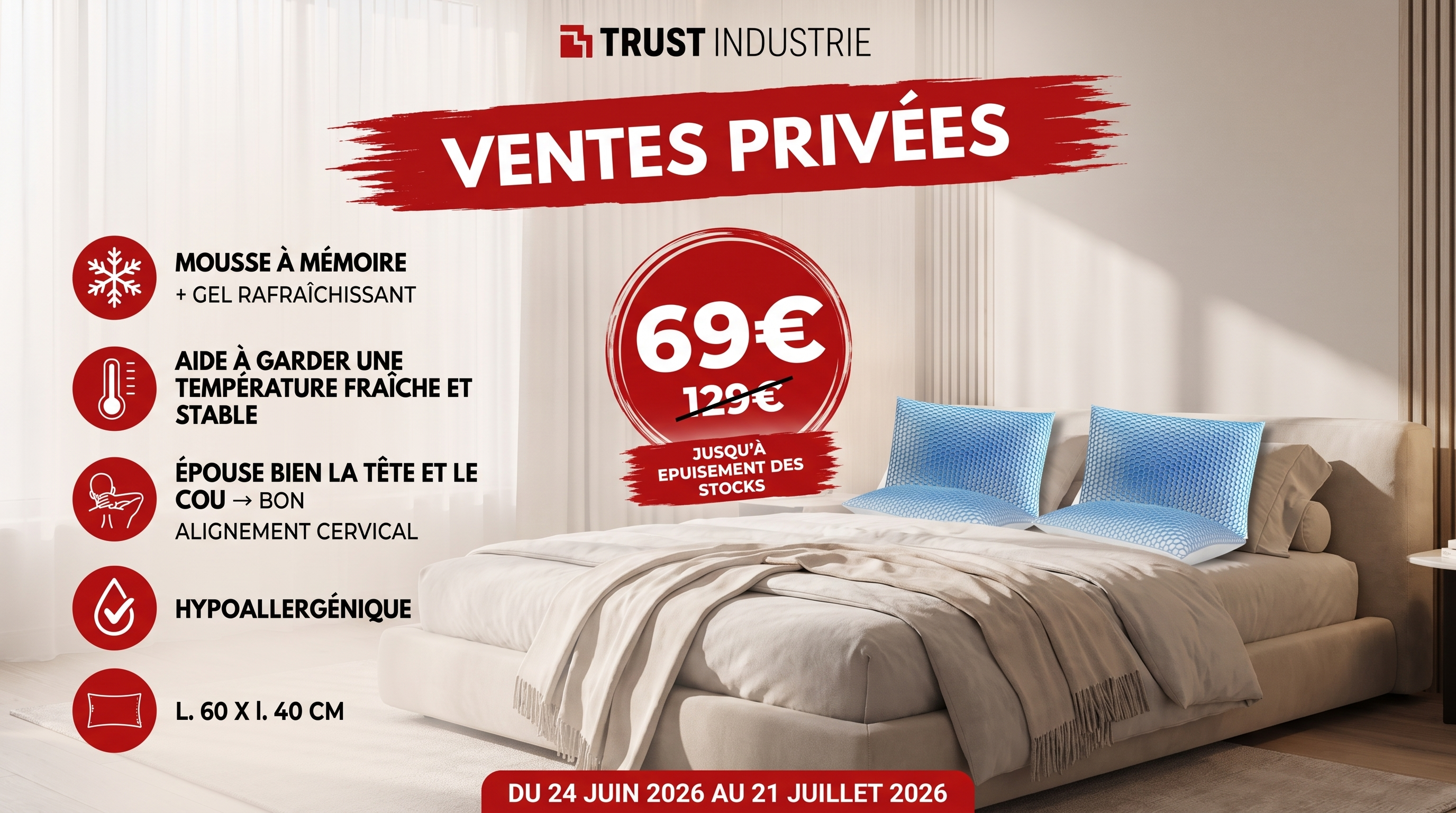 Oreiller COLLING mémoire de forme & gel rafraîchissant
