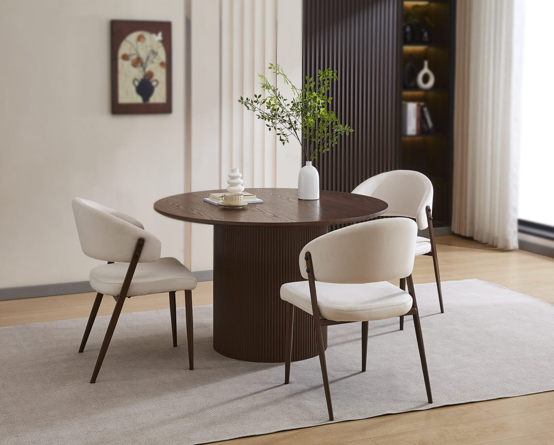 CHAISE LAMIA PIEDS EFFET METAL - Pied - Effet bois - Noir - Effet noyer -  TISSU MARBELLA - Marron glacé
