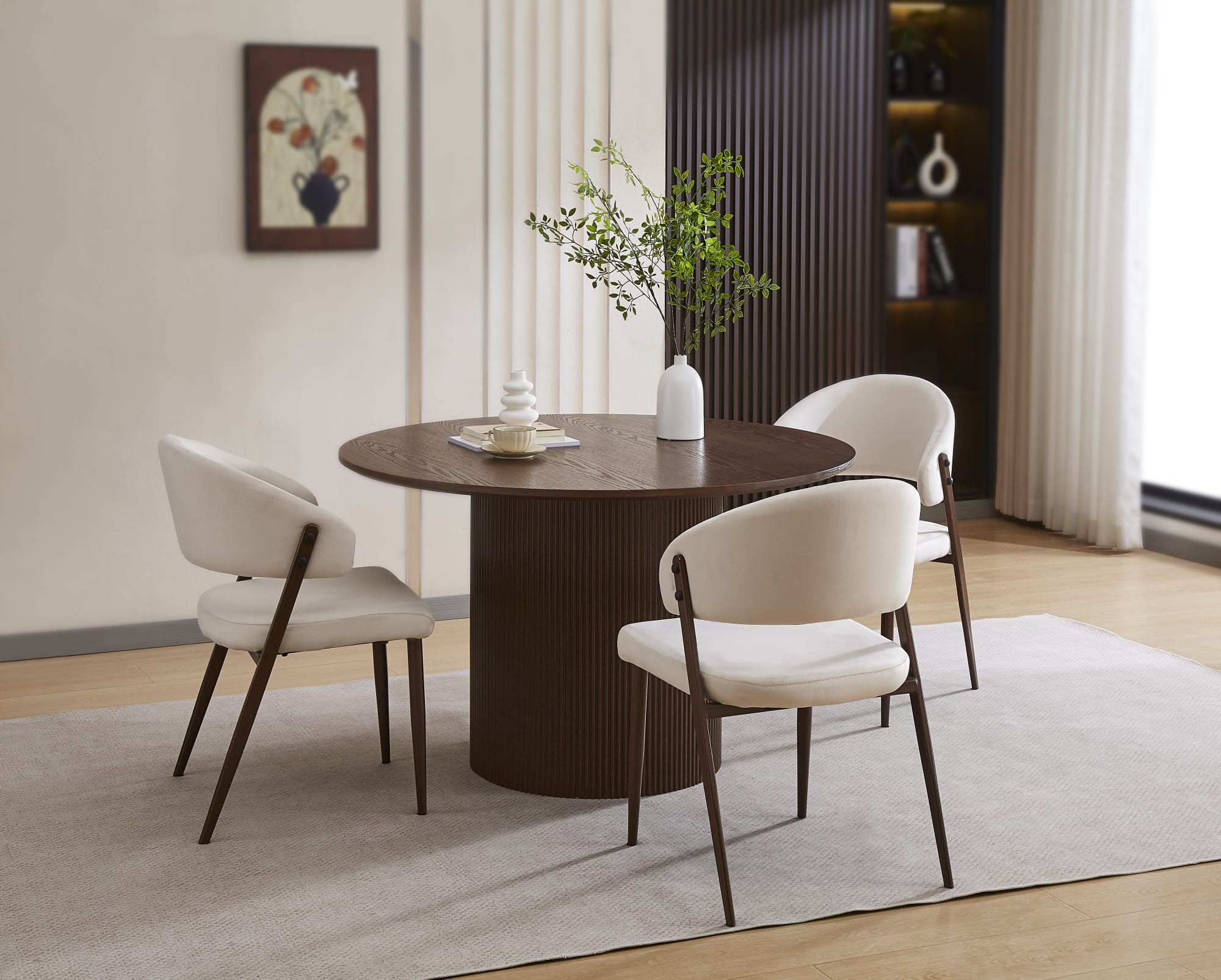 CHAISE LAMIA PIEDS EFFET METAL - Pied - Effet bois - Noir - Effet noyer -  TISSU MARBELLA - Marron glacé