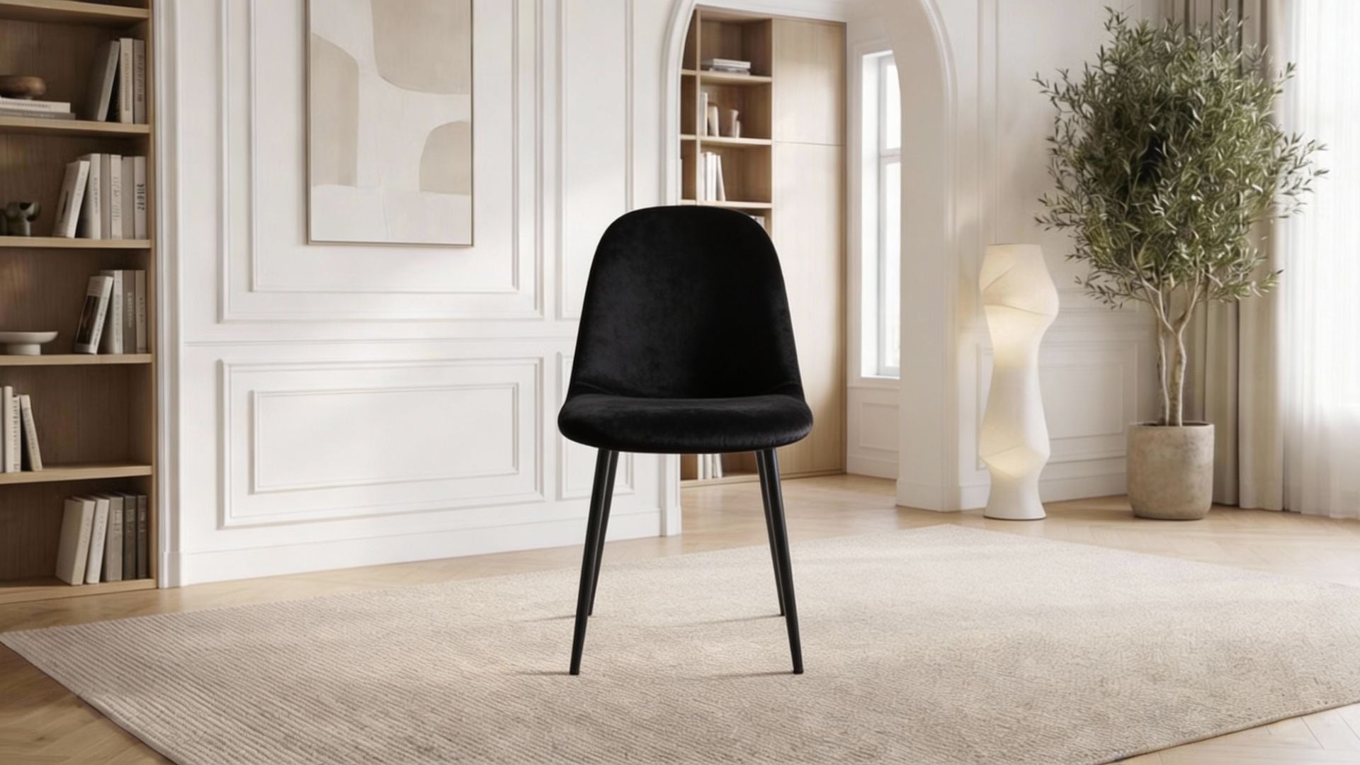 Lot de 2 chaises de salle à manger modernes VALBERG en tissu velours  et pieds noirs en acier