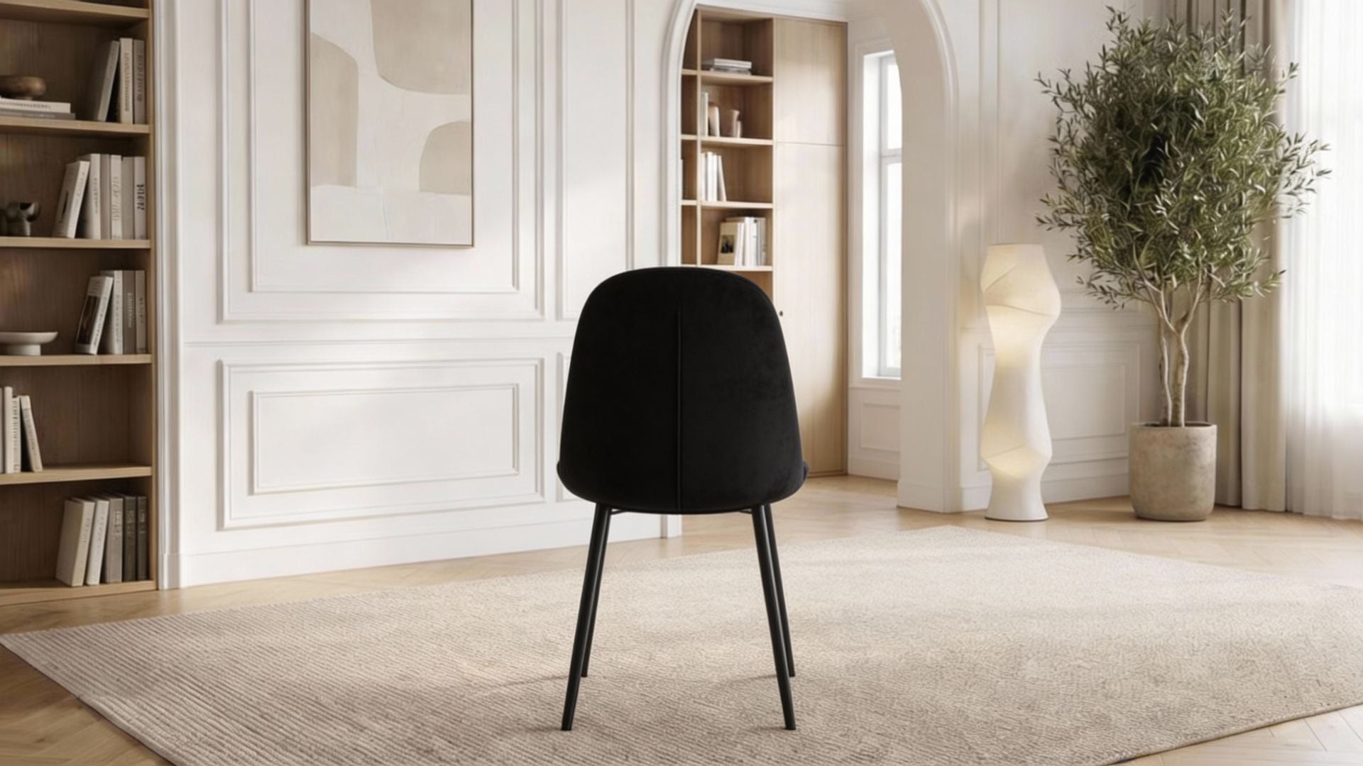 Lot de 2 chaises de salle à manger modernes VALBERG en tissu velours  et pieds noirs en acier