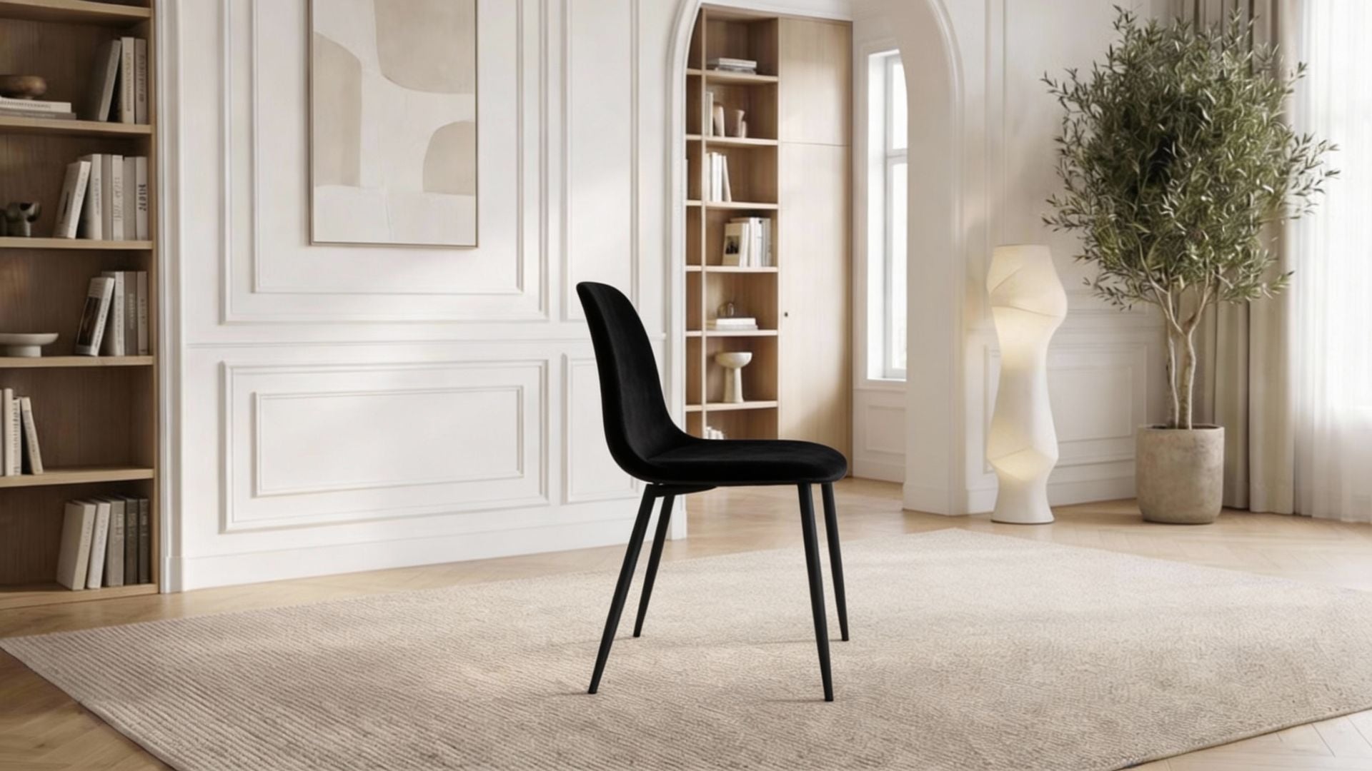 Lot de 2 chaises de salle à manger modernes VALBERG en tissu velours  et pieds noirs en acier