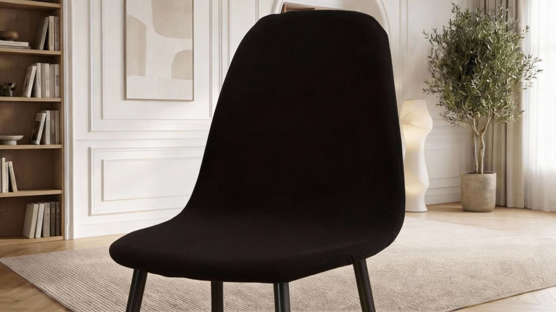 Lot de 2 chaises de salle à manger modernes VALBERG en tissu velours  et pieds noirs en acier