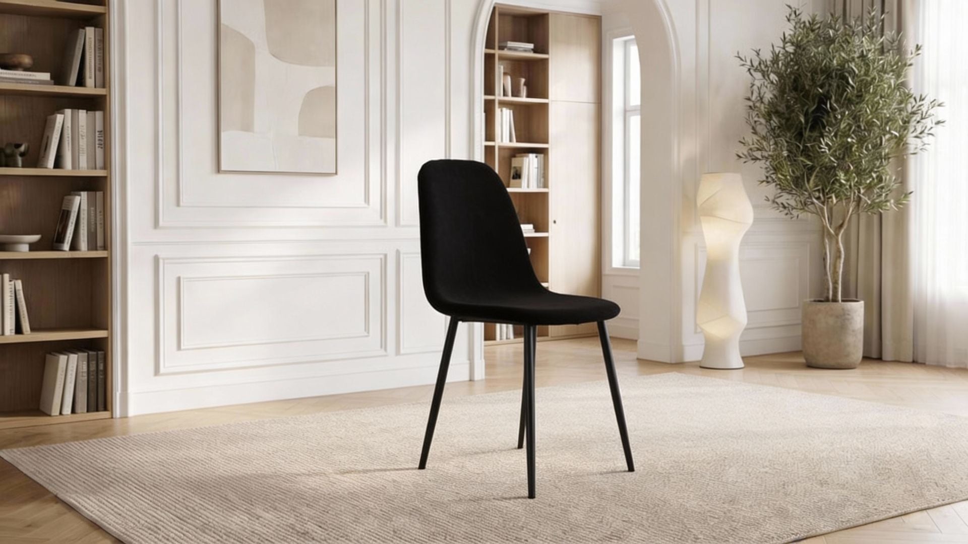 Lot de 2 chaises de salle à manger modernes VALBERG en tissu velours  et pieds noirs en acier