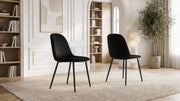 Lot de 2 chaises de salle à manger modernes VALBERG en tissu velours  et pieds noirs en acier