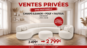 Canapé ELEANOR en laine bouclée rasée en blanc cassé