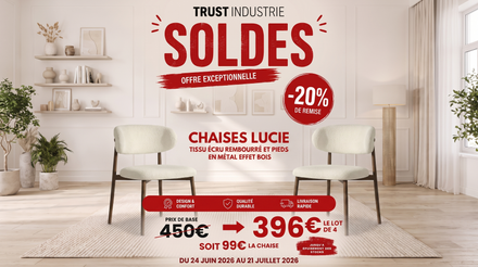 Lot de 2 chaises de salle à manger modernes LUCIE en tissu écru rembourré et pieds en métal effet bois
