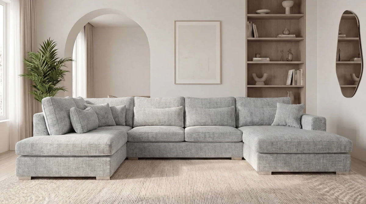 Canapé panoramique déhoussable MARBELLA en tweed - TRUST INDUSTRIE - Gris 03 - droit - 