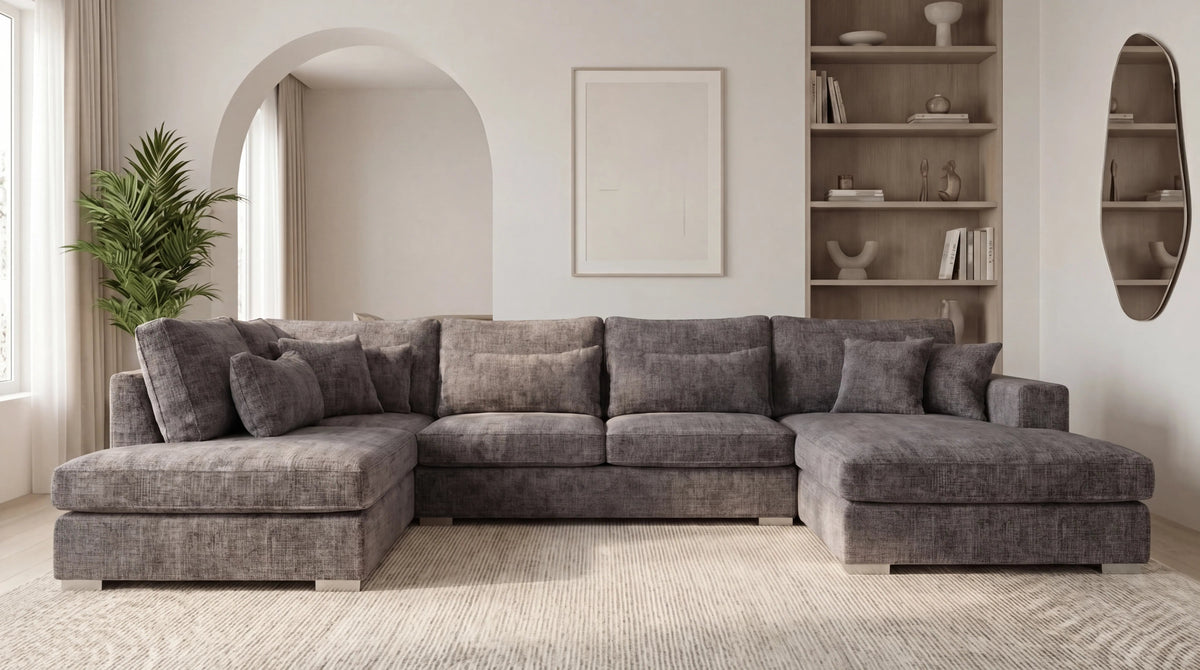 Canapé panoramique déhoussable MARBELLA en tweed - TRUST INDUSTRIE - Marron - droit - 