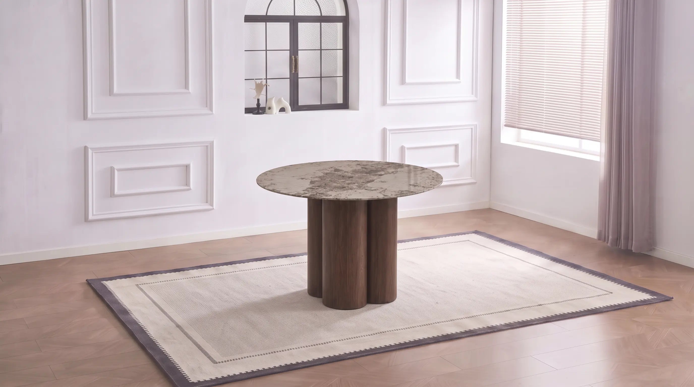 Table à manger ronde HALO avec plateau effet marbre
