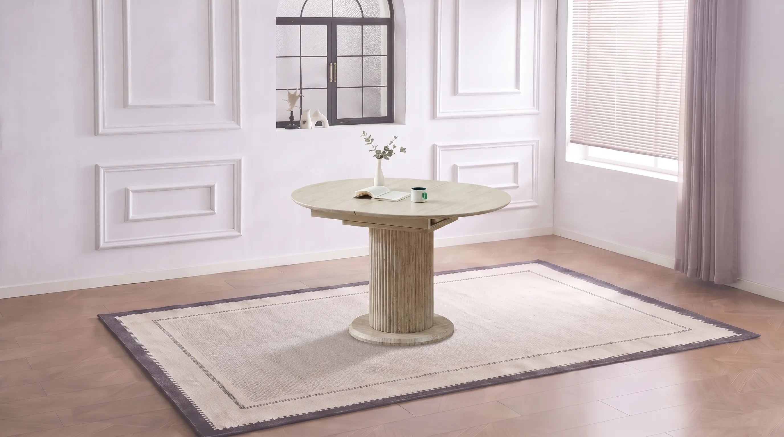 Table à manger ronde extensible SOFIA avec plateau céramique
