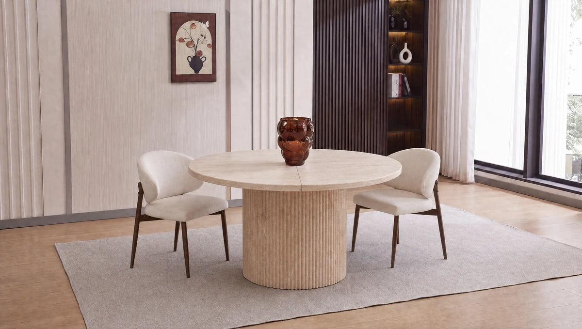 Table à manger extensible KRIZIA effet travertin – 120 à 160 cm – MDF