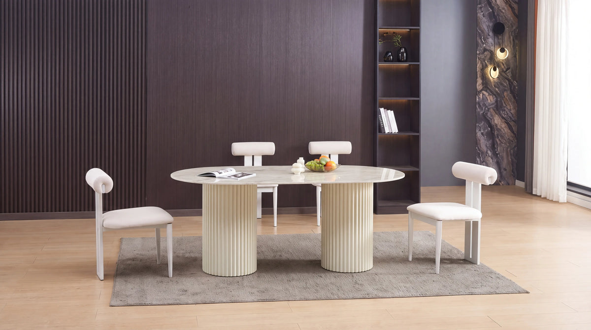 Lot de 2 chaises de salle à manger modernes TIFFANY en tissu velours - Trust Industrie - Assise Beige - Pied Blanc