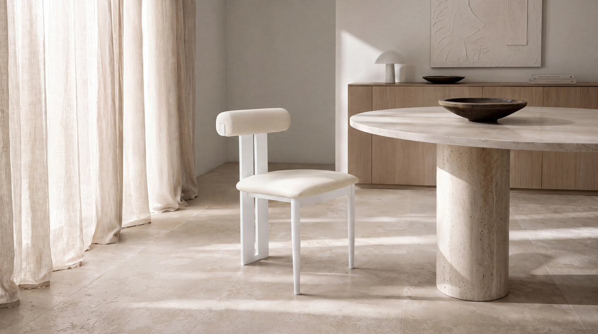 Lot de 2 chaises de salle à manger modernes TIFFANY en tissu velours - Trust Industrie - Assise Beige - Pied Blanc