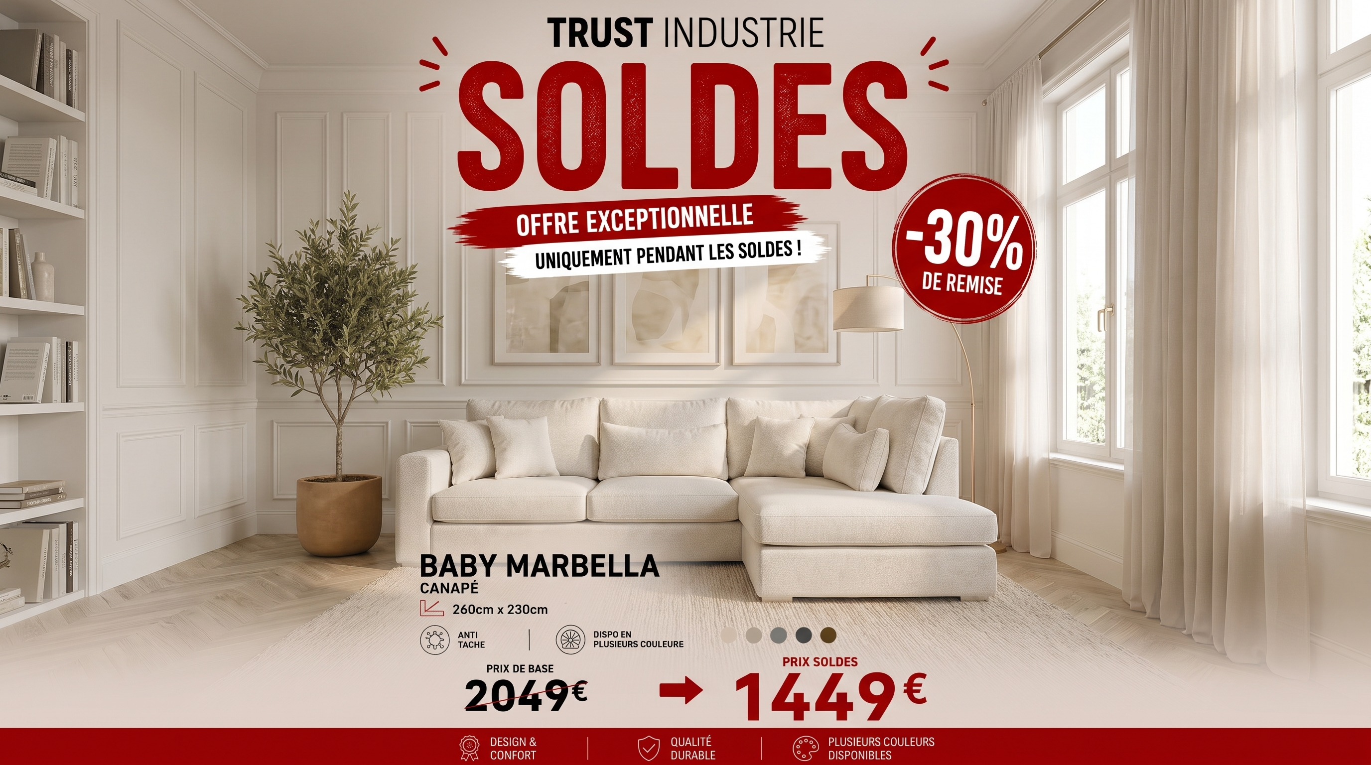 Canapé d'angle déhoussable 6 places BABY MARBELLA en tweed