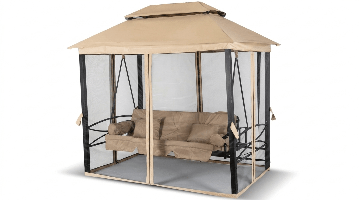 Balançoire de jardin CARMEN avec toit et moustiquaire - TRUST INDUSTRIE - Beige - 