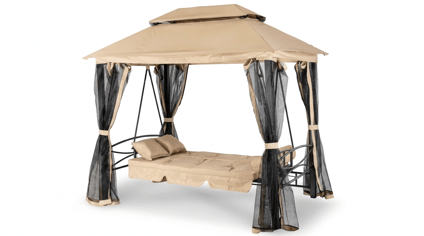 Balançoire de jardin CARMEN avec toit et moustiquaire - TRUST INDUSTRIE - Beige - 