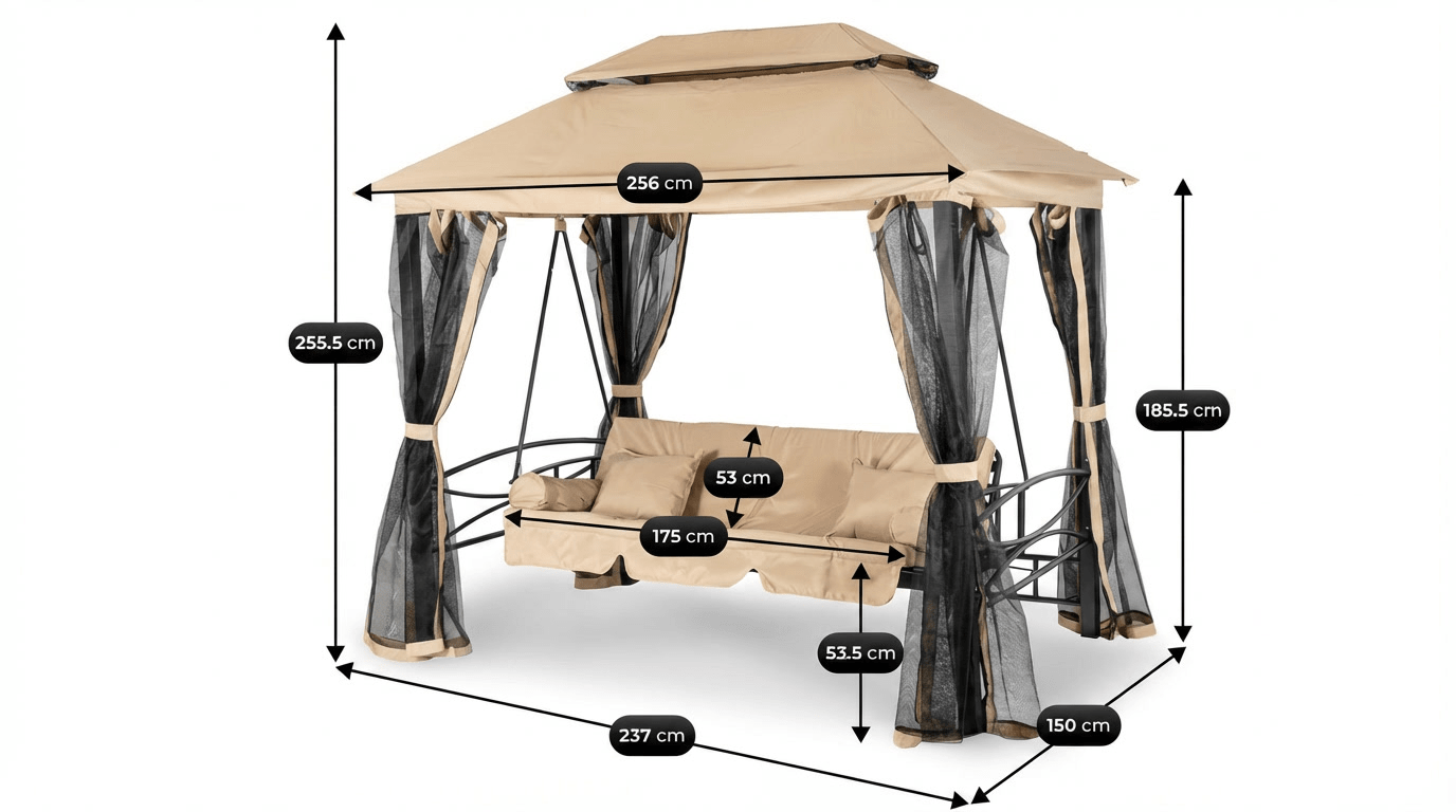 Balançoire de jardin CARMEN avec toit et moustiquaire - TRUST INDUSTRIE - Beige - 
