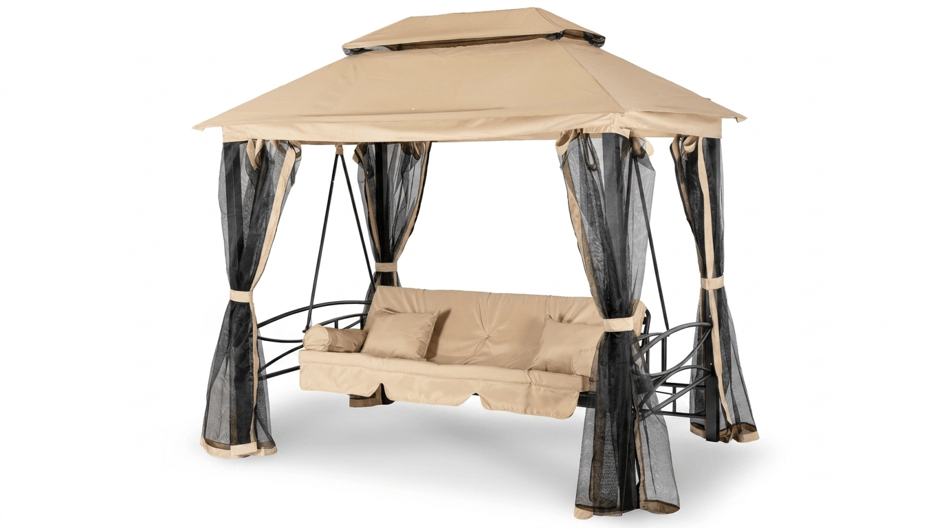 Balançoire de jardin CARMEN avec toit et moustiquaire - TRUST INDUSTRIE - Beige - 