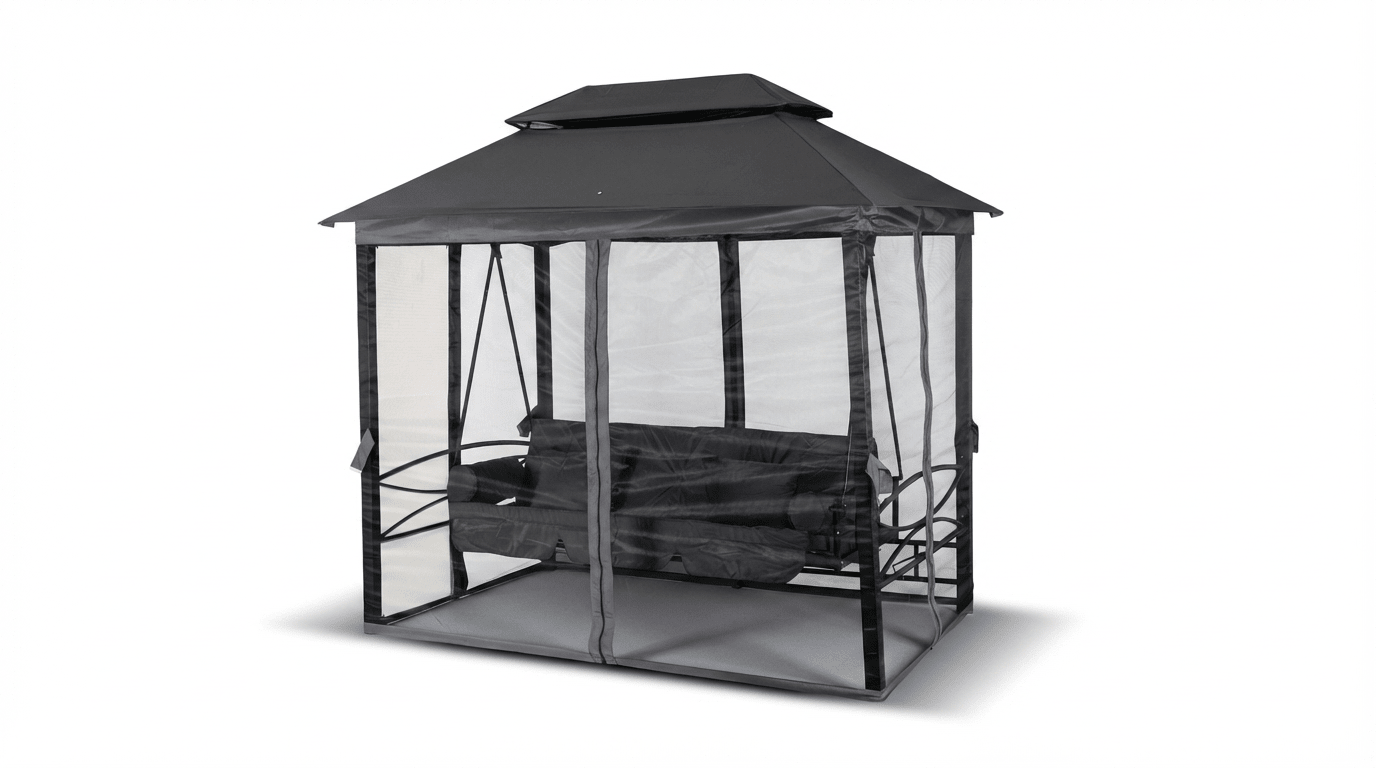 Balançoire de jardin CARMEN avec toit et moustiquaire - TRUST INDUSTRIE - Gris