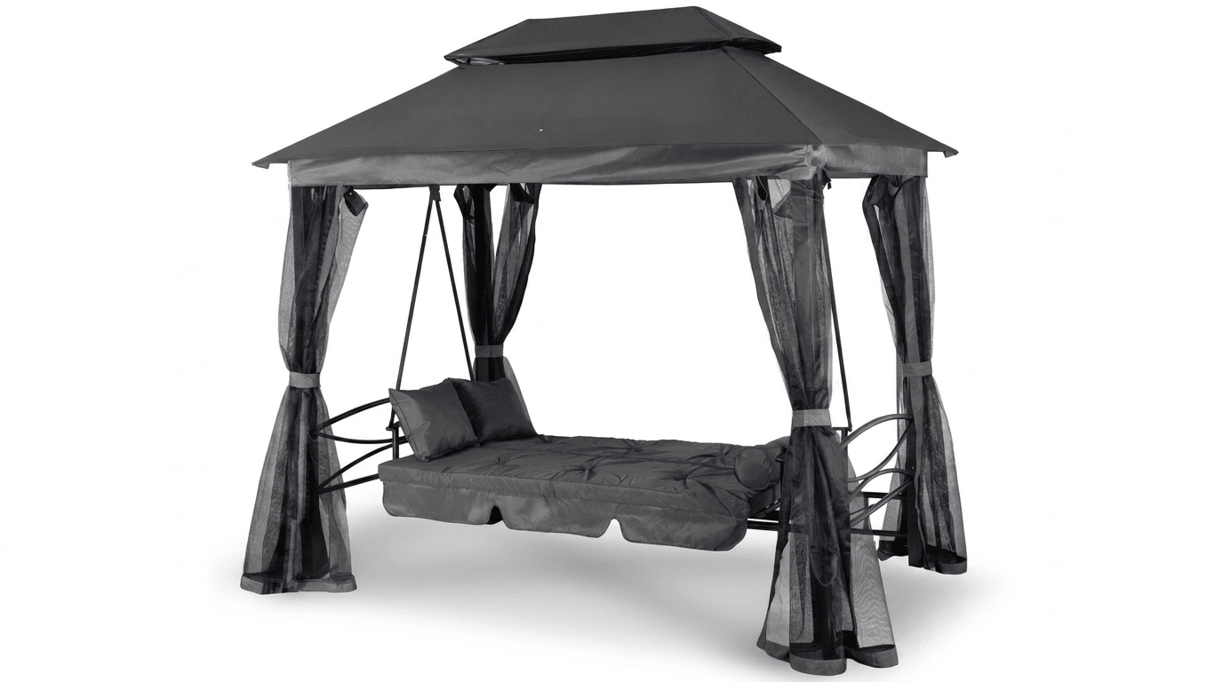 Balançoire de jardin CARMEN avec toit et moustiquaire - TRUST INDUSTRIE - Gris