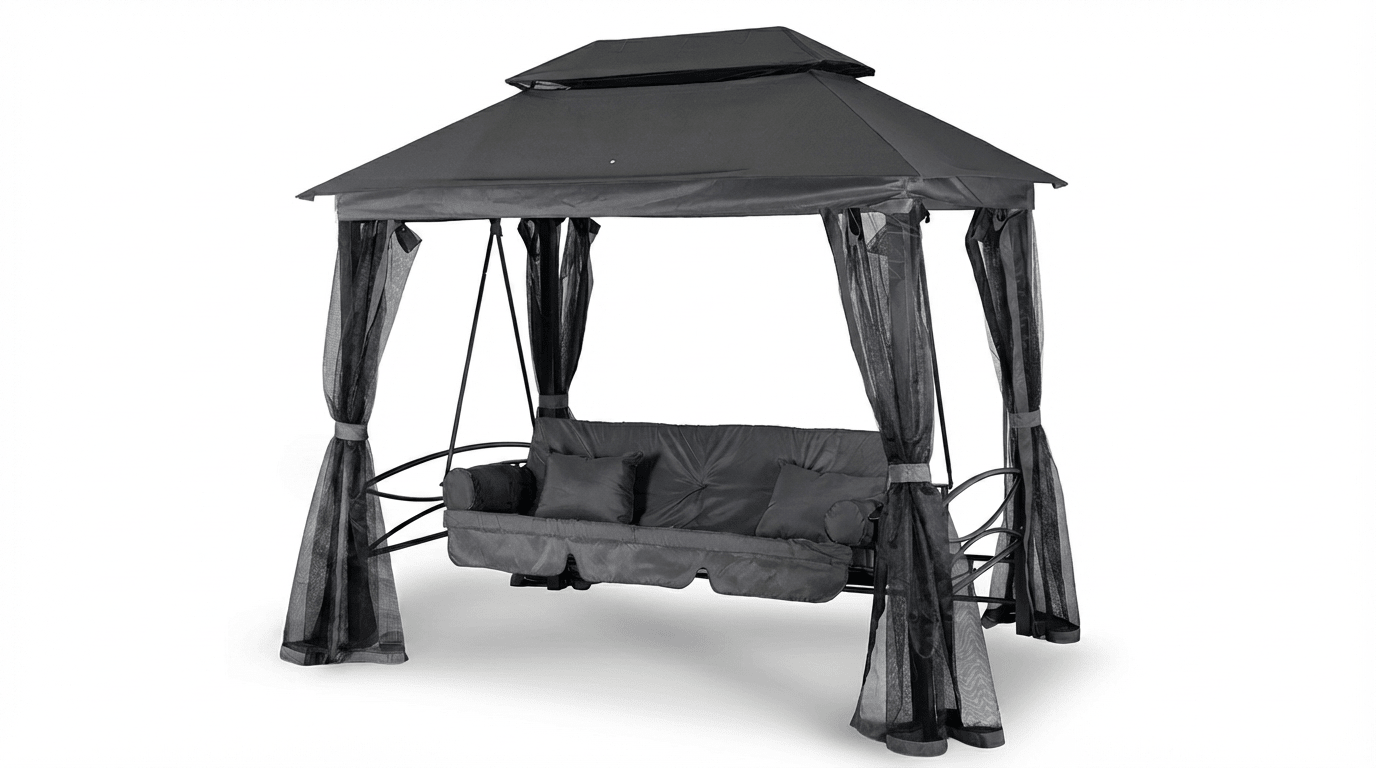 Balançoire de jardin CARMEN avec toit et moustiquaire - TRUST INDUSTRIE - Gris