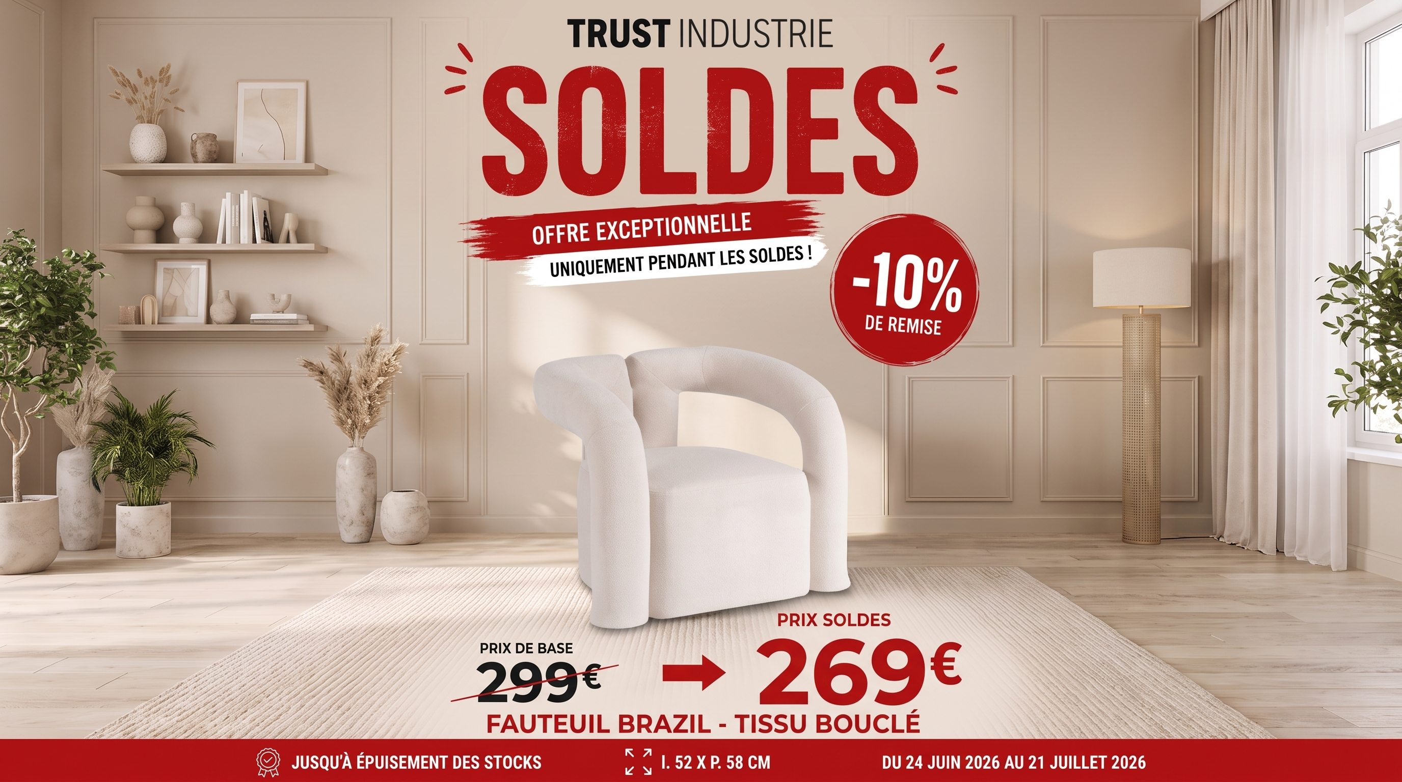 Fauteuil BRAZIL en tissu bouclé – design confortable
