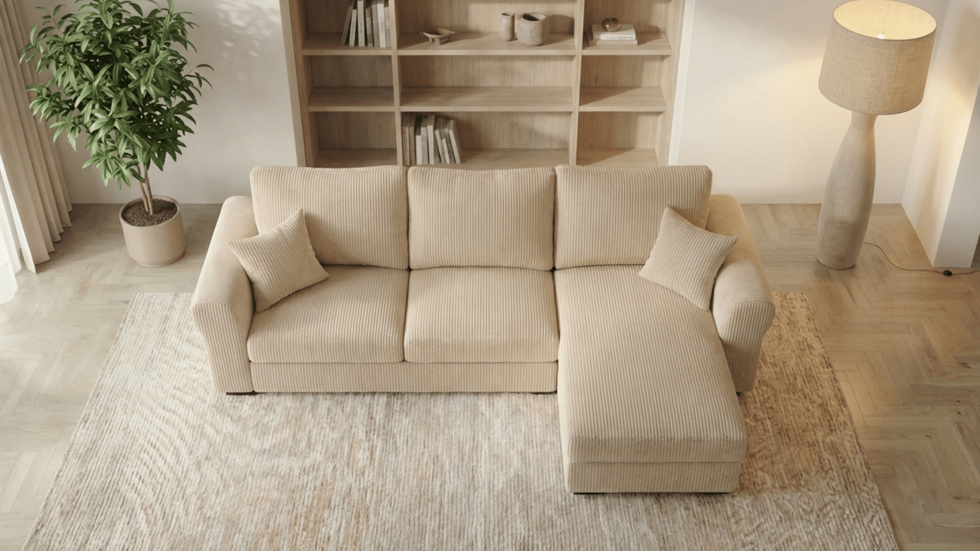 Canapé convertible 4 places CASABLANCA en velours avec coffre - Trust Industrie - Ecru - droit