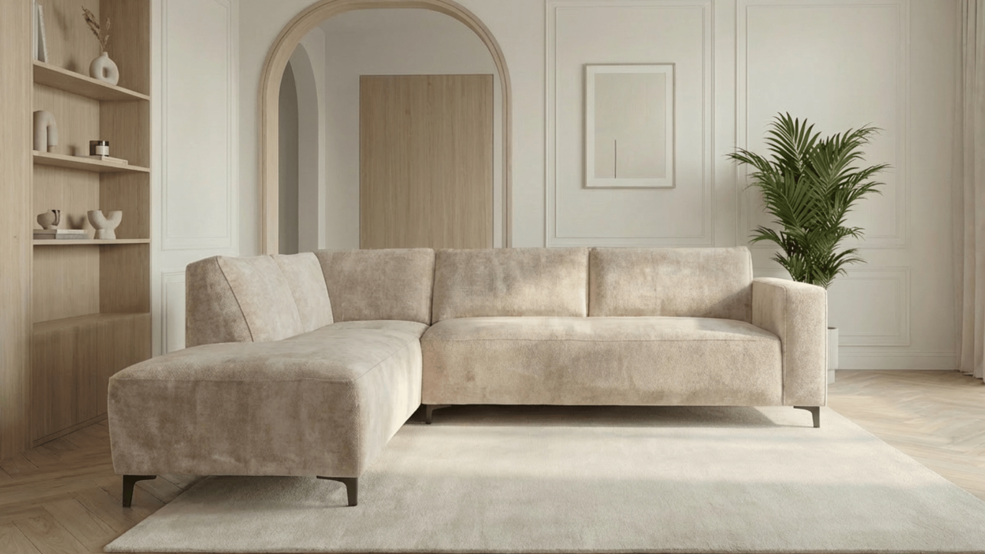 Canapé d’angle 6 places ANNA en velours - Trust Industrie - Ecru - Gauche