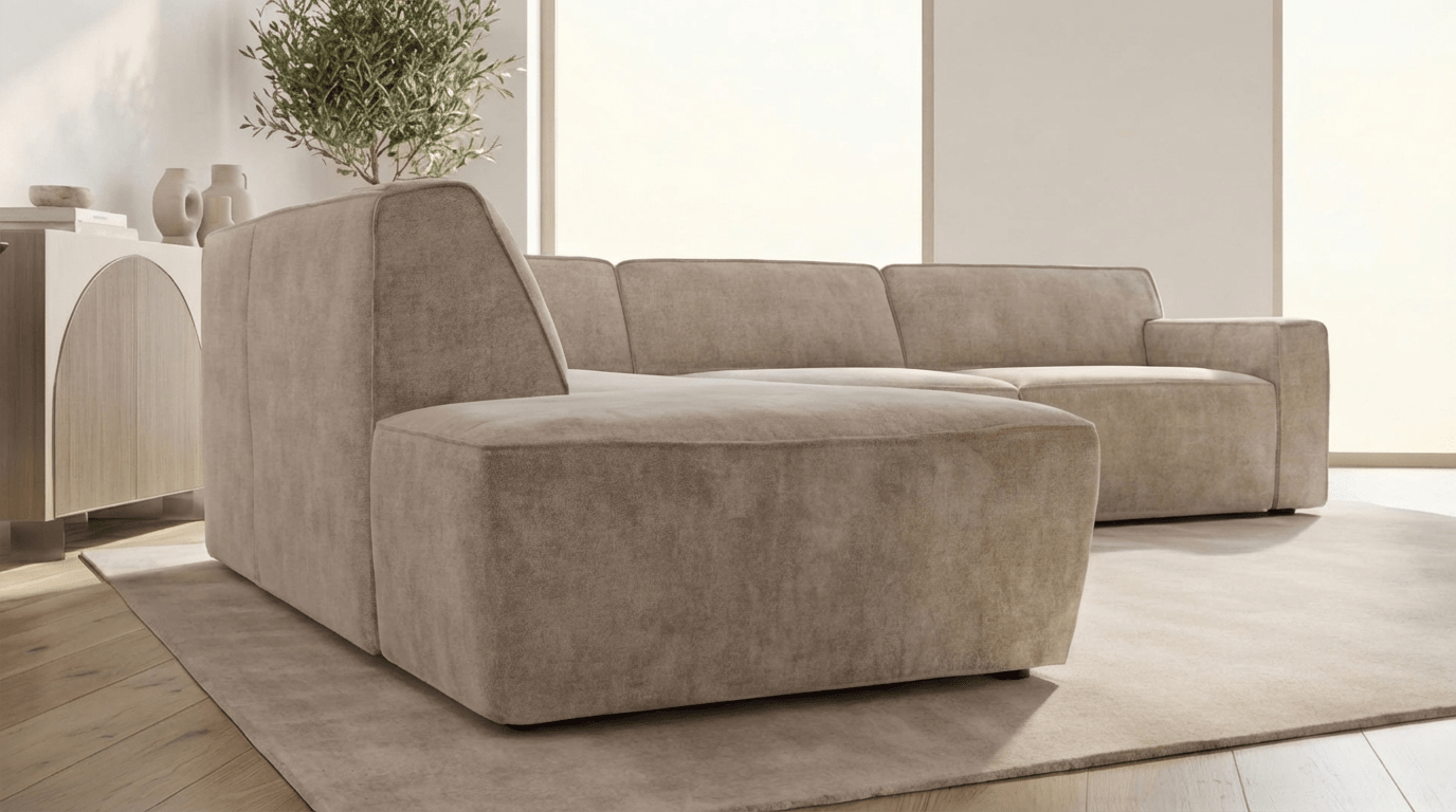 Canapé d’angle 6 places LIMA en tissu laine beige - TRUST INDUSTRIE - Angle gauche - 