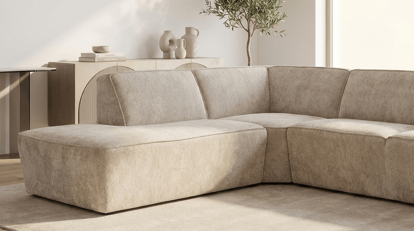 Canapé d’angle 6 places LIMA en tissu laine beige - TRUST INDUSTRIE - Angle droit - 