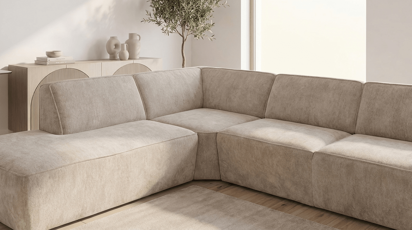 Canapé d’angle 6 places LIMA en tissu laine beige - TRUST INDUSTRIE - Angle gauche - 