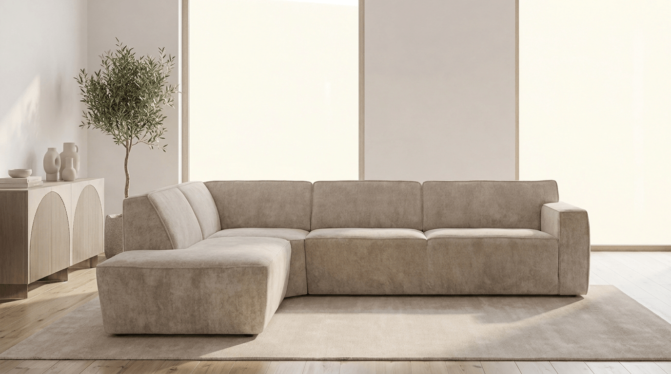 Canapé d’angle 6 places LIMA en tissu laine beige - TRUST INDUSTRIE - Angle gauche - 