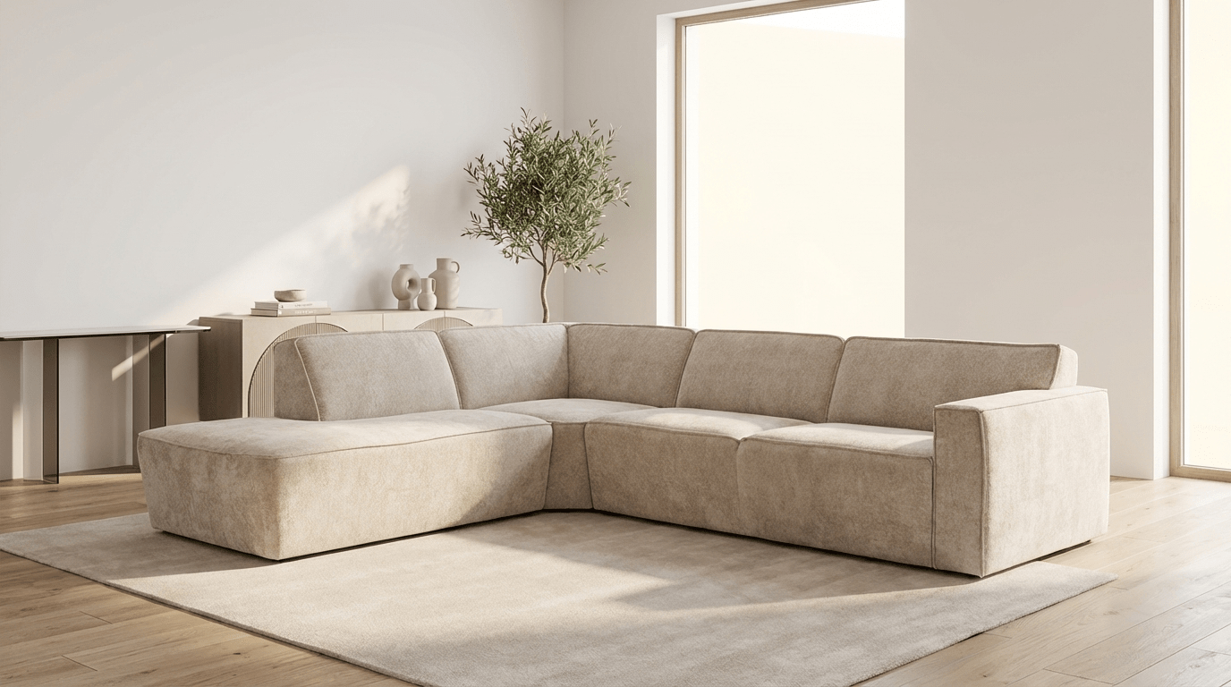 Canapé d’angle 6 places LIMA en tissu laine beige - TRUST INDUSTRIE - Angle droit - 