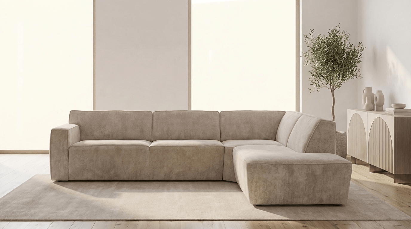 Canapé d’angle 6 places LIMA en tissu laine beige - TRUST INDUSTRIE - Angle droit - 
