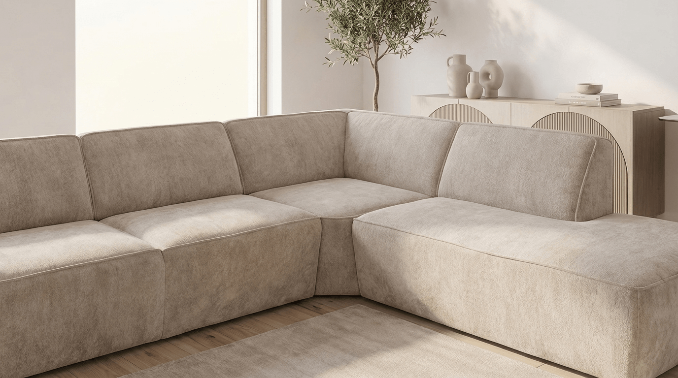 Canapé d’angle 6 places LIMA en tissu laine beige - TRUST INDUSTRIE - Angle droit - 