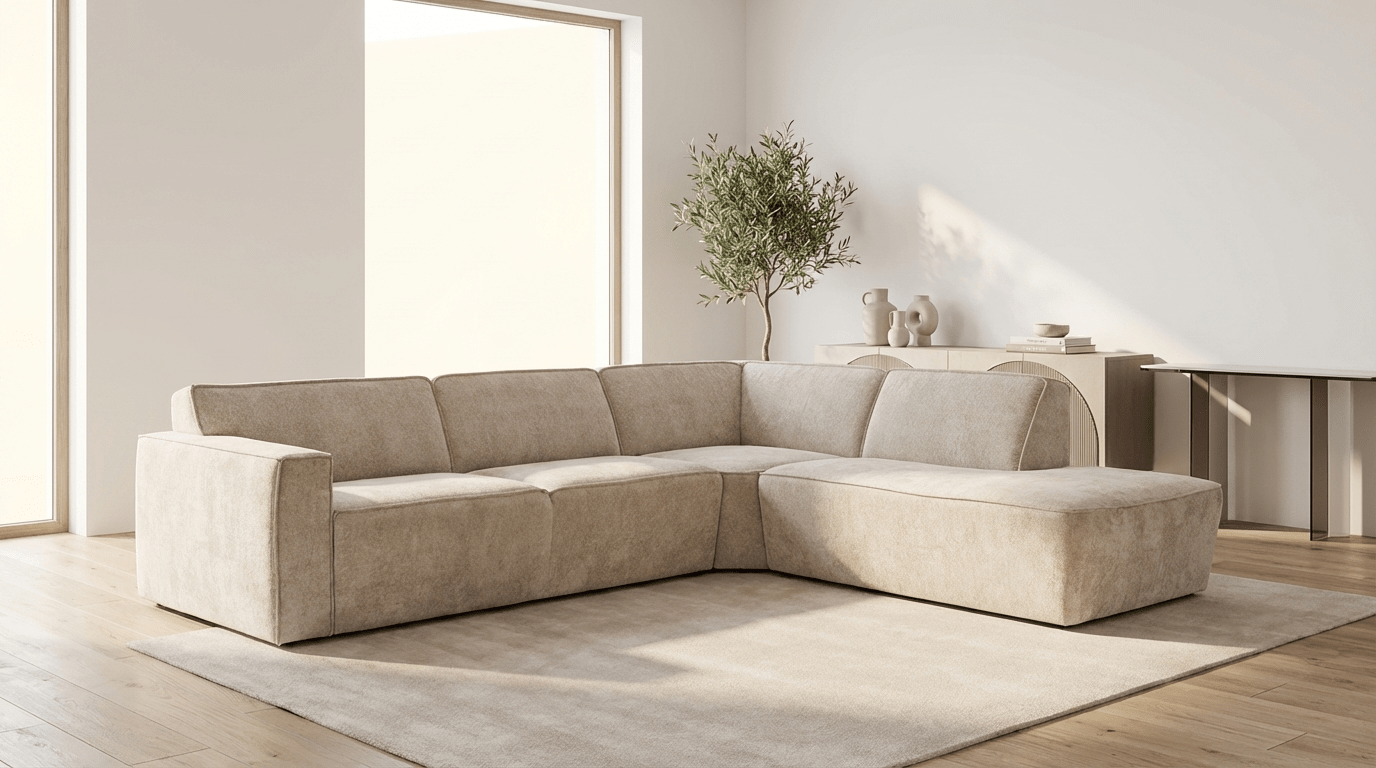 Canapé d’angle 6 places LIMA en tissu laine beige - TRUST INDUSTRIE - Angle droit - 