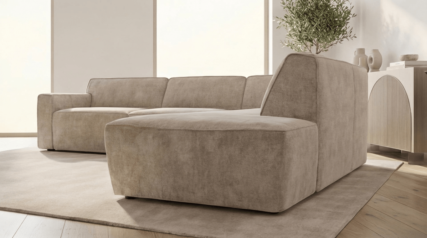 Canapé d’angle 6 places LIMA en tissu laine beige - TRUST INDUSTRIE - Angle droit - 