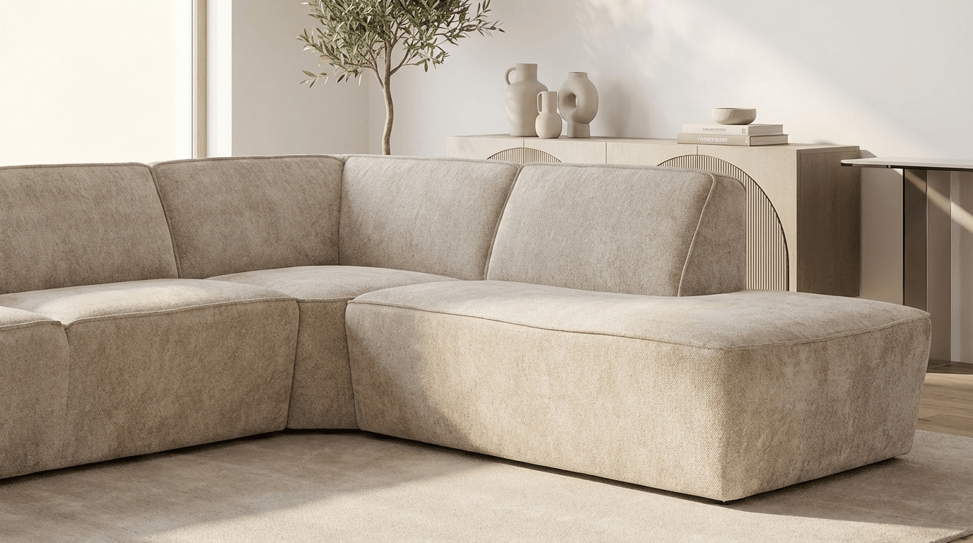 Canapé d’angle 6 places LIMA en tissu laine beige - TRUST INDUSTRIE - Angle droit - 