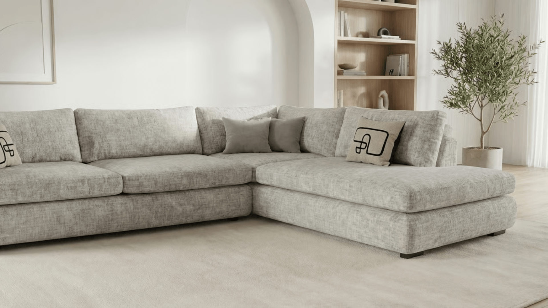 Canapé d’angle 6 places TOBIY en velours - Trust Industrie - Beige - Droit