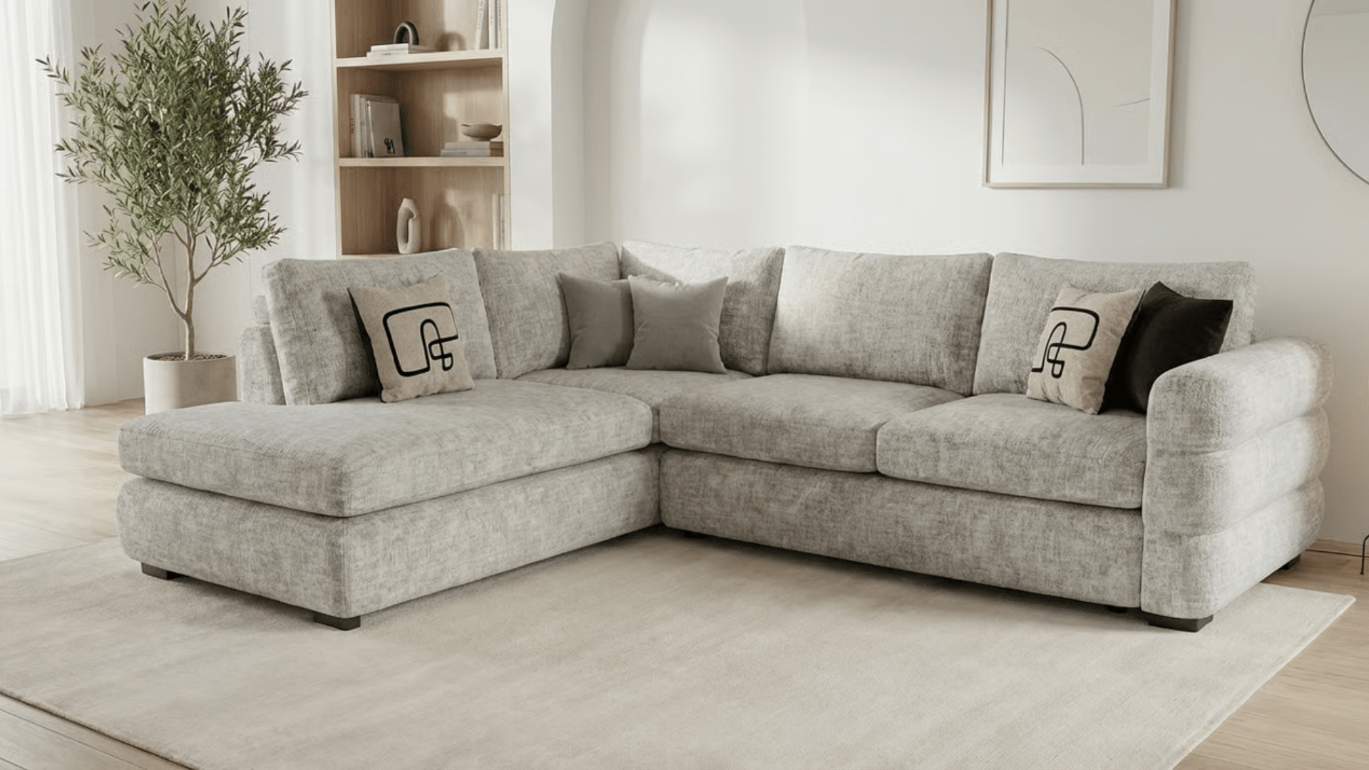 Canapé d’angle 6 places TOBIY en velours - Trust Industrie - Beige - Gauche