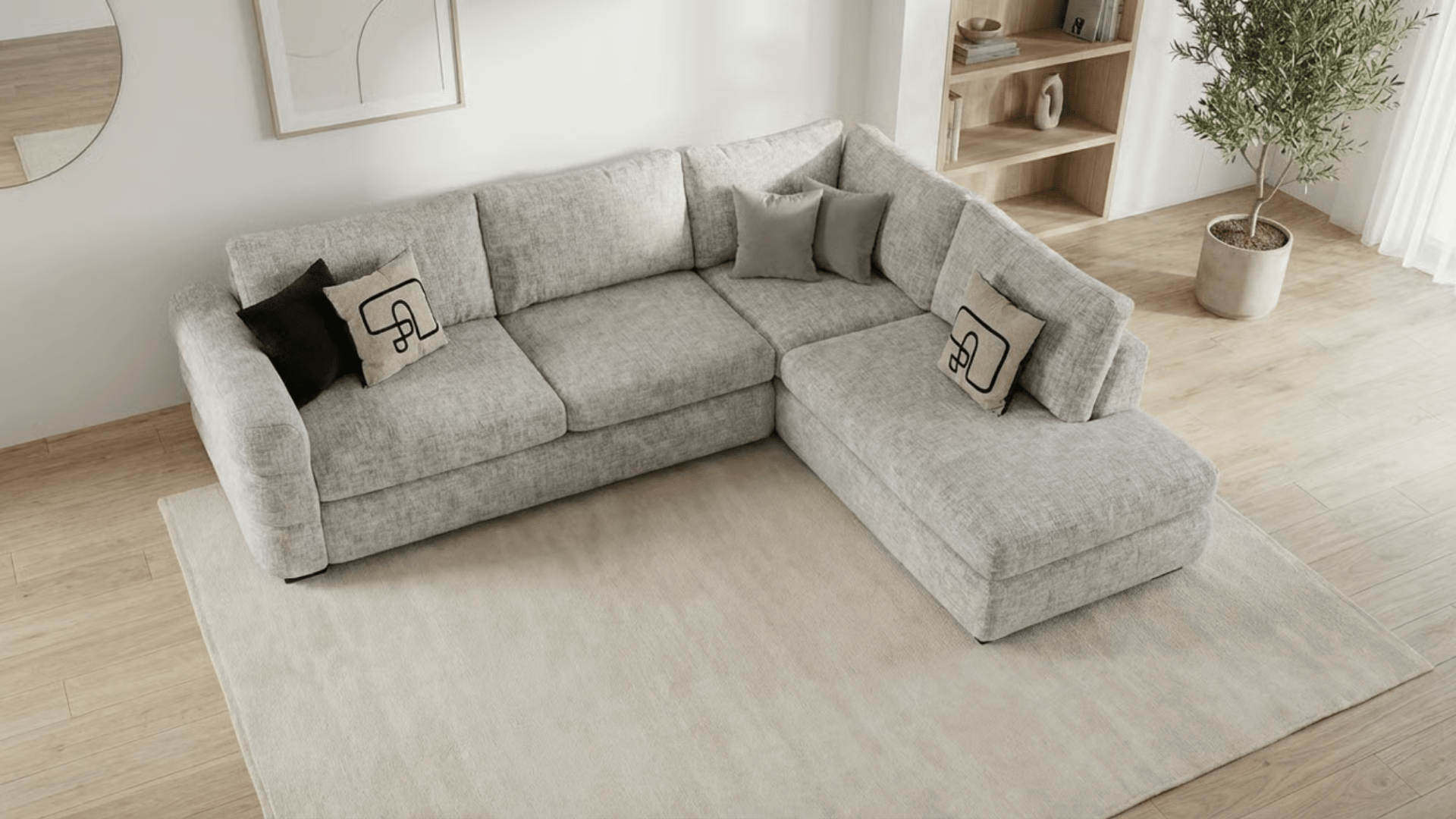 Canapé d’angle 6 places TOBIY en velours - Trust Industrie - Beige - Droit