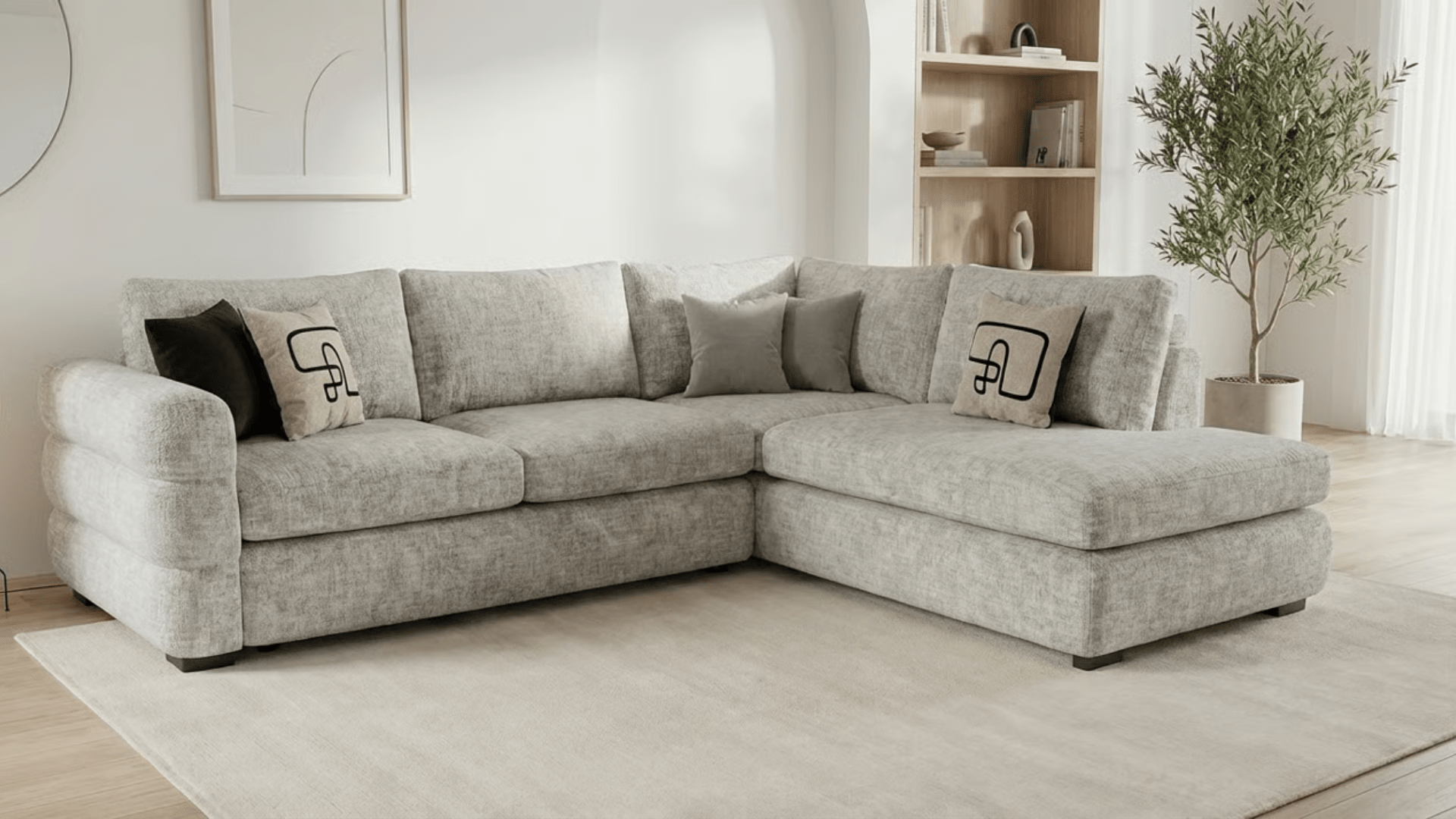 Canapé d’angle 6 places TOBIY en velours - Trust Industrie - Beige - Droit