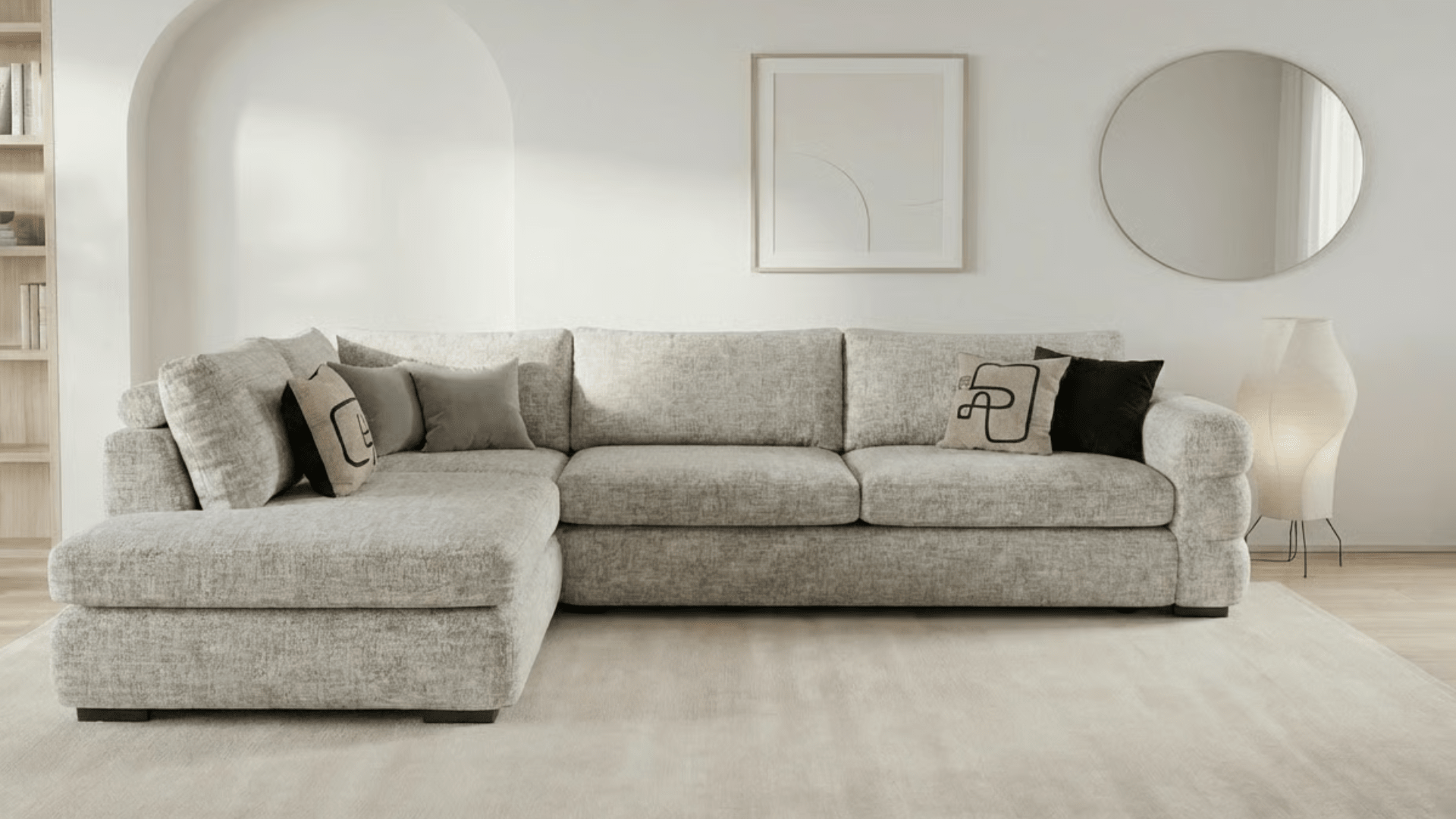 Canapé d’angle 6 places TOBIY en velours - Trust Industrie - Beige - Gauche