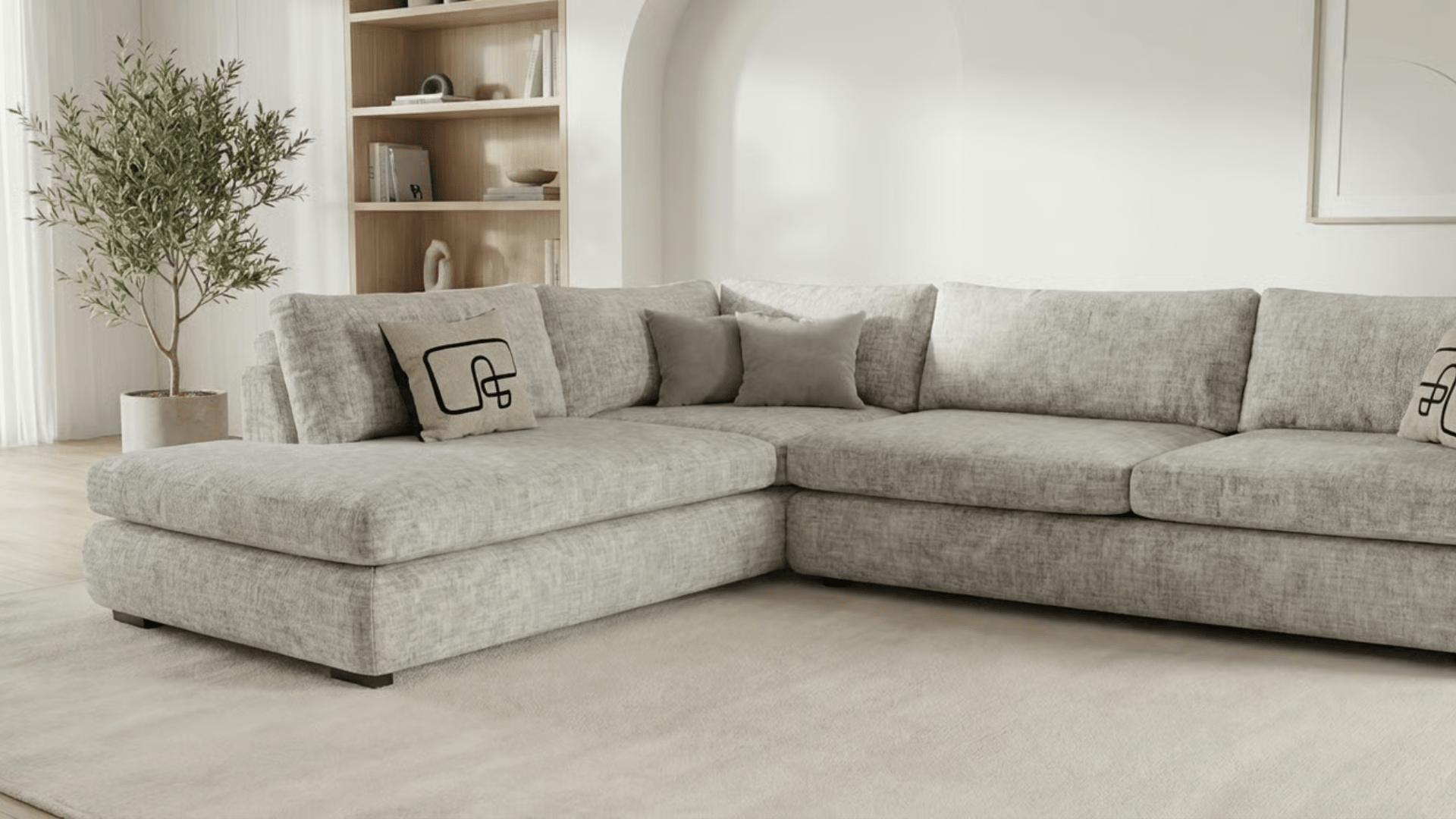 Canapé d’angle 6 places TOBIY en velours - Trust Industrie - Beige - Gauche