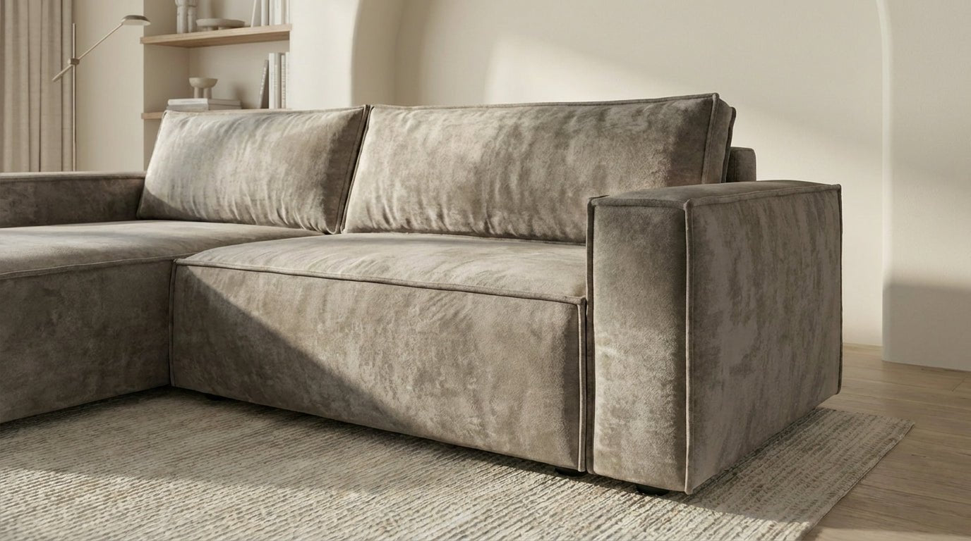 Canapé d’angle convertible 4 places NIZZA en tissu microfibre avec coffre - TRUST INDUSTRIE - Gris - Gauche - 
