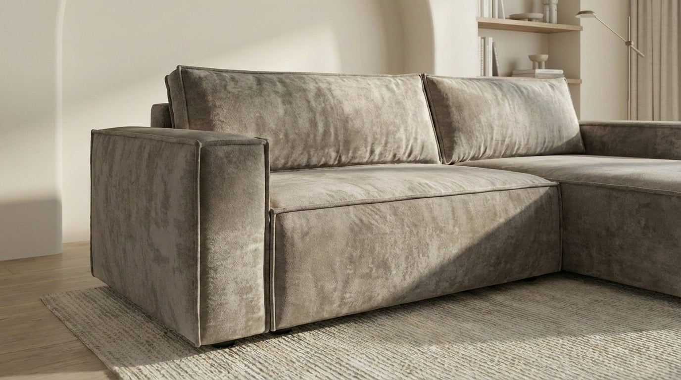 Canapé d’angle convertible 4 places NIZZA en tissu microfibre avec coffre - TRUST INDUSTRIE - Gris - Droit - 
