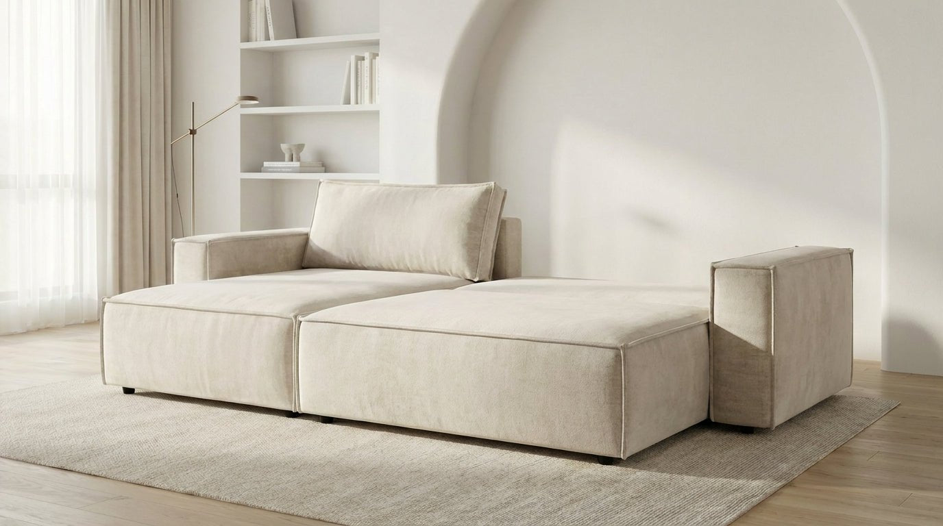 Canapé d’angle convertible 4 places NIZZA en tissu microfibre avec coffre - TRUST INDUSTRIE - Beige - Gauche - 